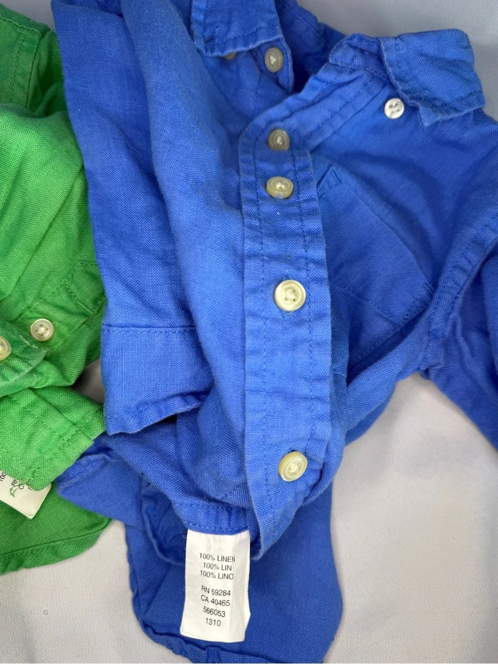 The Children’s Place - 100% Linen Bundle of 2 Button-Up Shirts- Blue/Green 6-9Mo